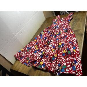 Vintage Leslie Lucks Floral Sleeveless Fit Flare Retro Dress Size 4